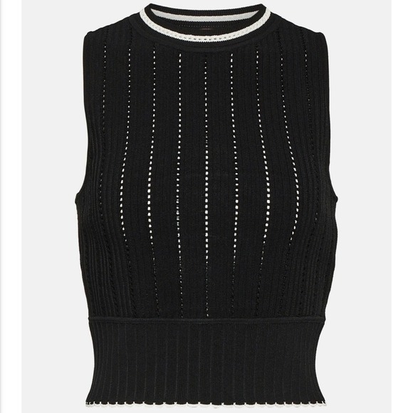 Victoria Beckham Tops - NWT Victoria Beckham Womens Black White Pointelle Rib Knit Sleeveless Crop Top S